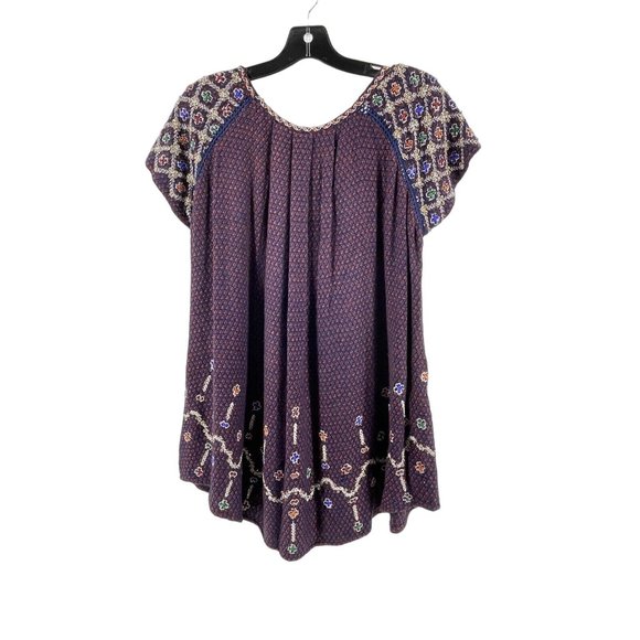 Free People Short Sleeve Embroidered Sequin Shirt Top Peasant Blouse Size XS - Picture 4 of 11
